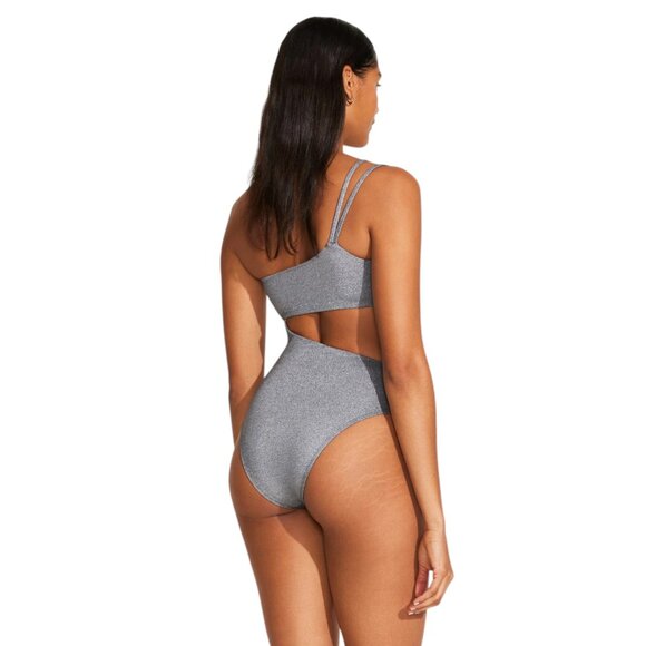 Vitamin A NWOT NEVER WORN Cosmo One Shoulder One Piece Metallic Silver - Size M - Picture 3 of 9